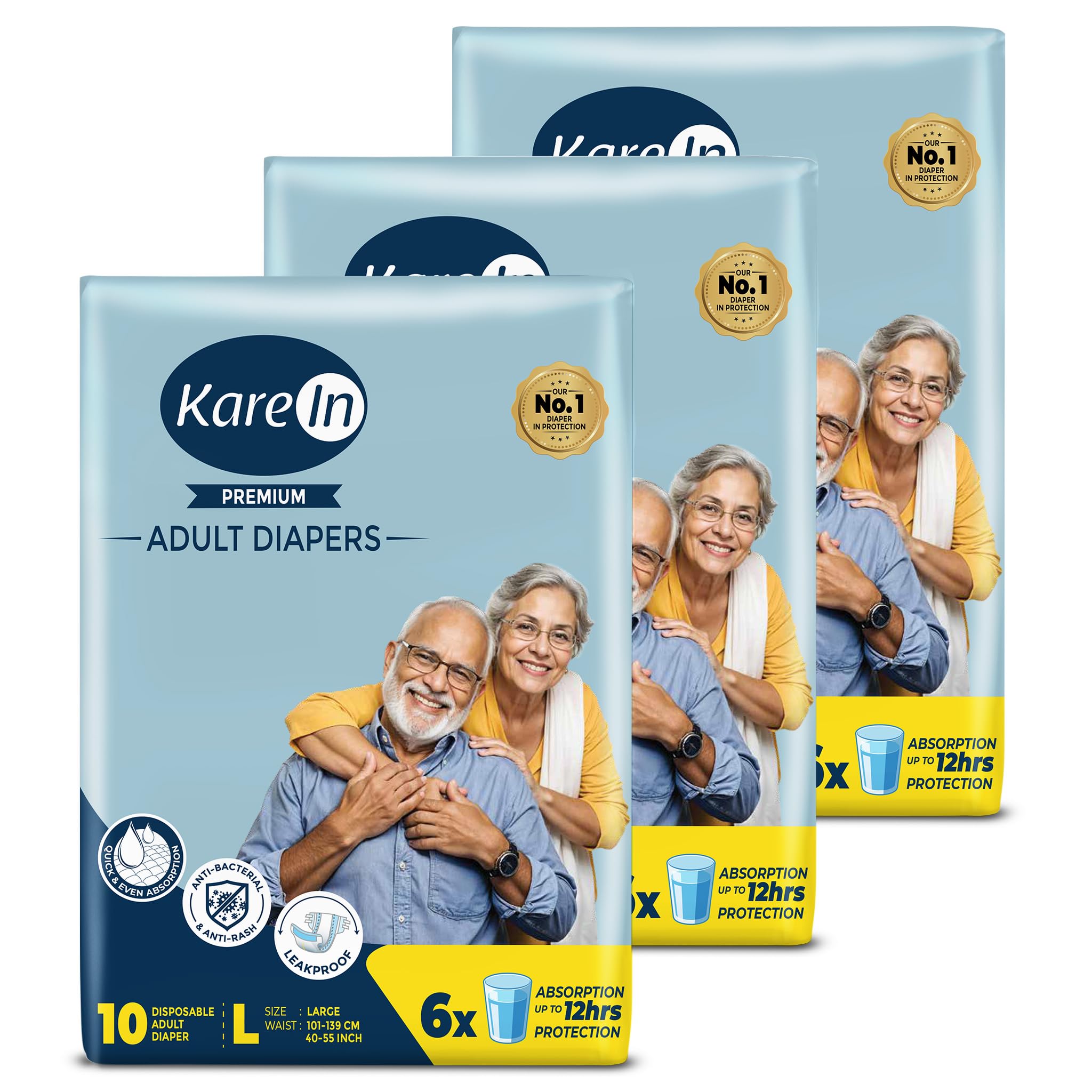 Kare In Adult Diaper Large ,Waist Size 101-139cm (40"-55") ,High Absorbency 30 Pcs