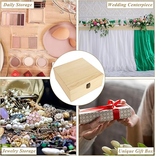 Miniatura 7 de 2 cajas de madera grandes, 12.6 x 8 x 3.1 pulgadas, caja de madera sin terminar con tapa con bisagras, cajas de madera reutilizables para