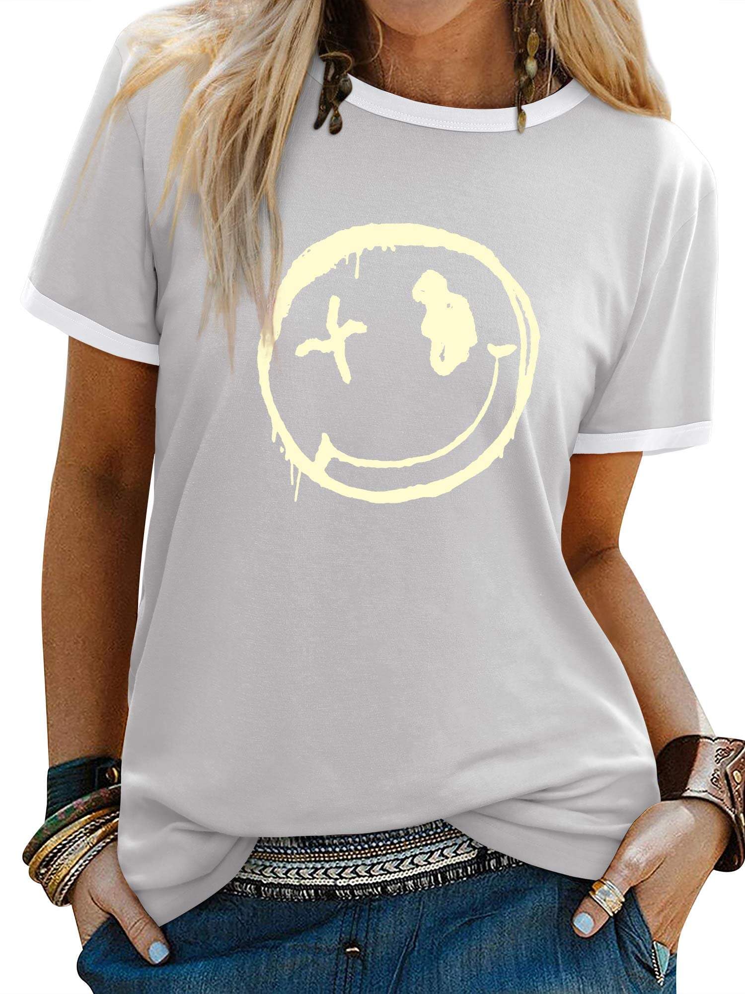 WIEIYM Tshirt Damen Oberteile Kurzarm Tshirts Sommer Damen T-Shirt Rundhals Hemd Leichtes Shirt Gedruckt Lässig Tee Tops Bluse