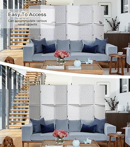 Miniatura 2 de Maxhonor Divisor de habitación de 6 paneles, 6 pies de alto y tejido extra ancho de fibra con 2 estantes, doble bisagra, pantallas de privacidad