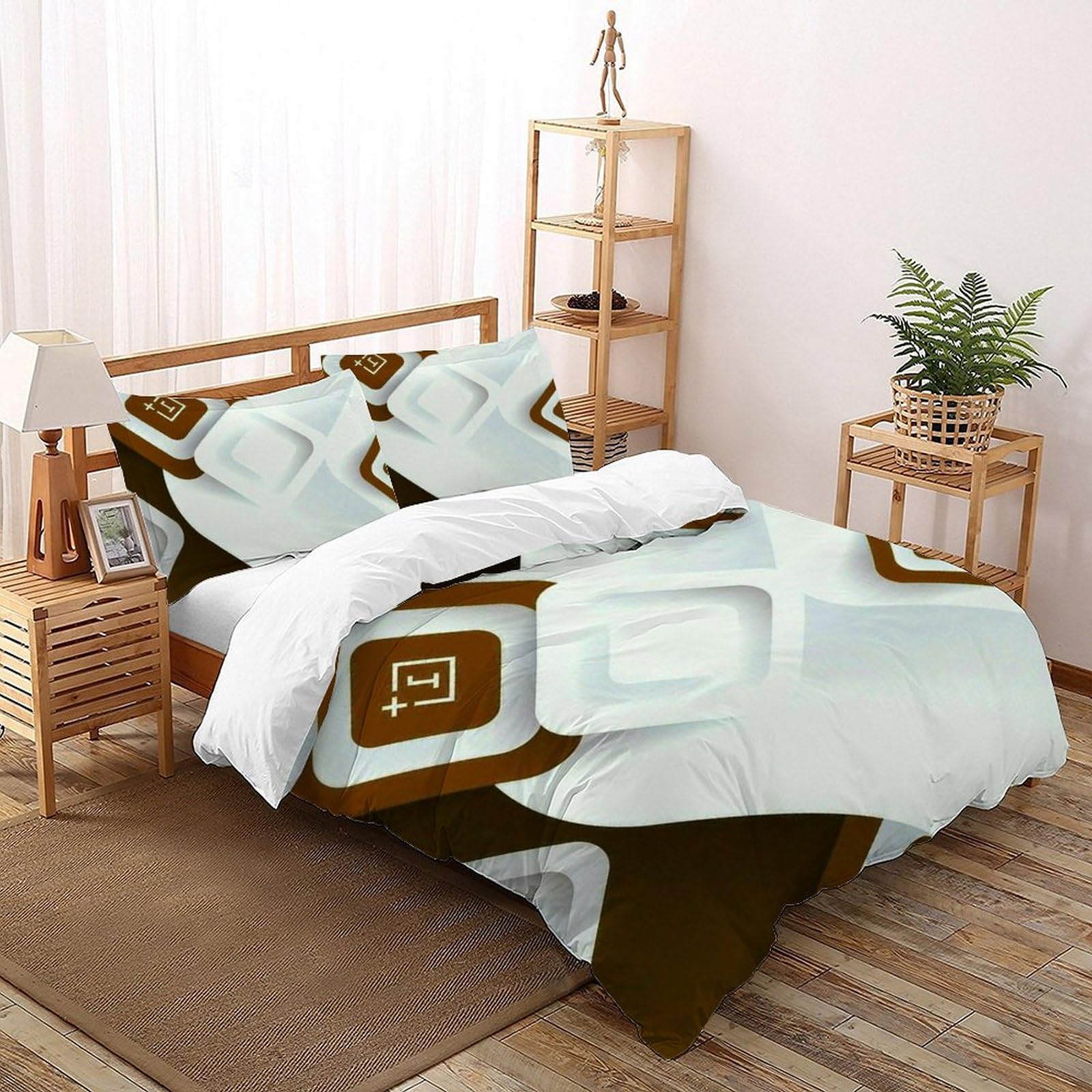 Parure de lit 100% coton double 200x200cm moderne avec 2 taies d'oreiller