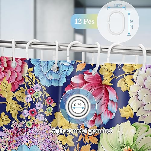 Miniatura 3 de Aimego Cortinas de ducha florales bohemias, juego de cortina de ducha con 12 ganchos para adultos y niños, accesorios de decoración de baño, 72 x 72