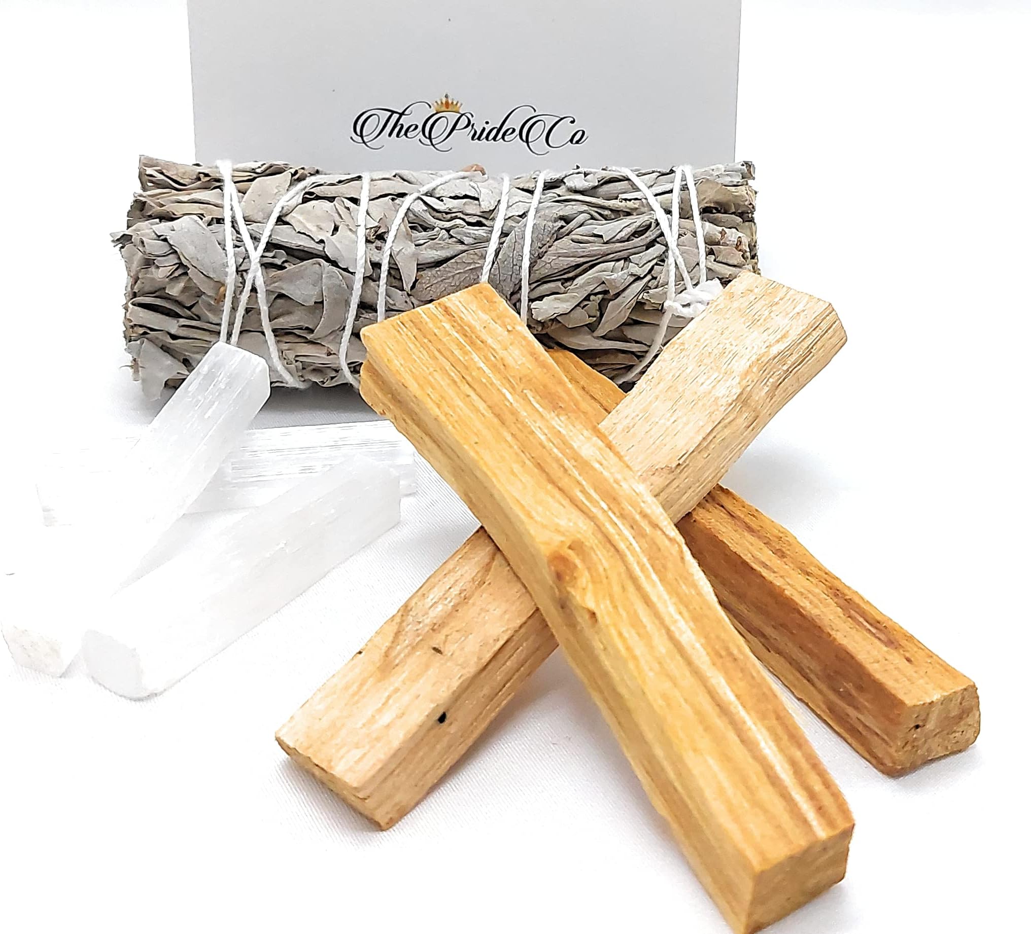 California White Sage and Palo Santo Sticks (1 Wand 3 Holy Stick/Wood) with Free Selenite Crystal