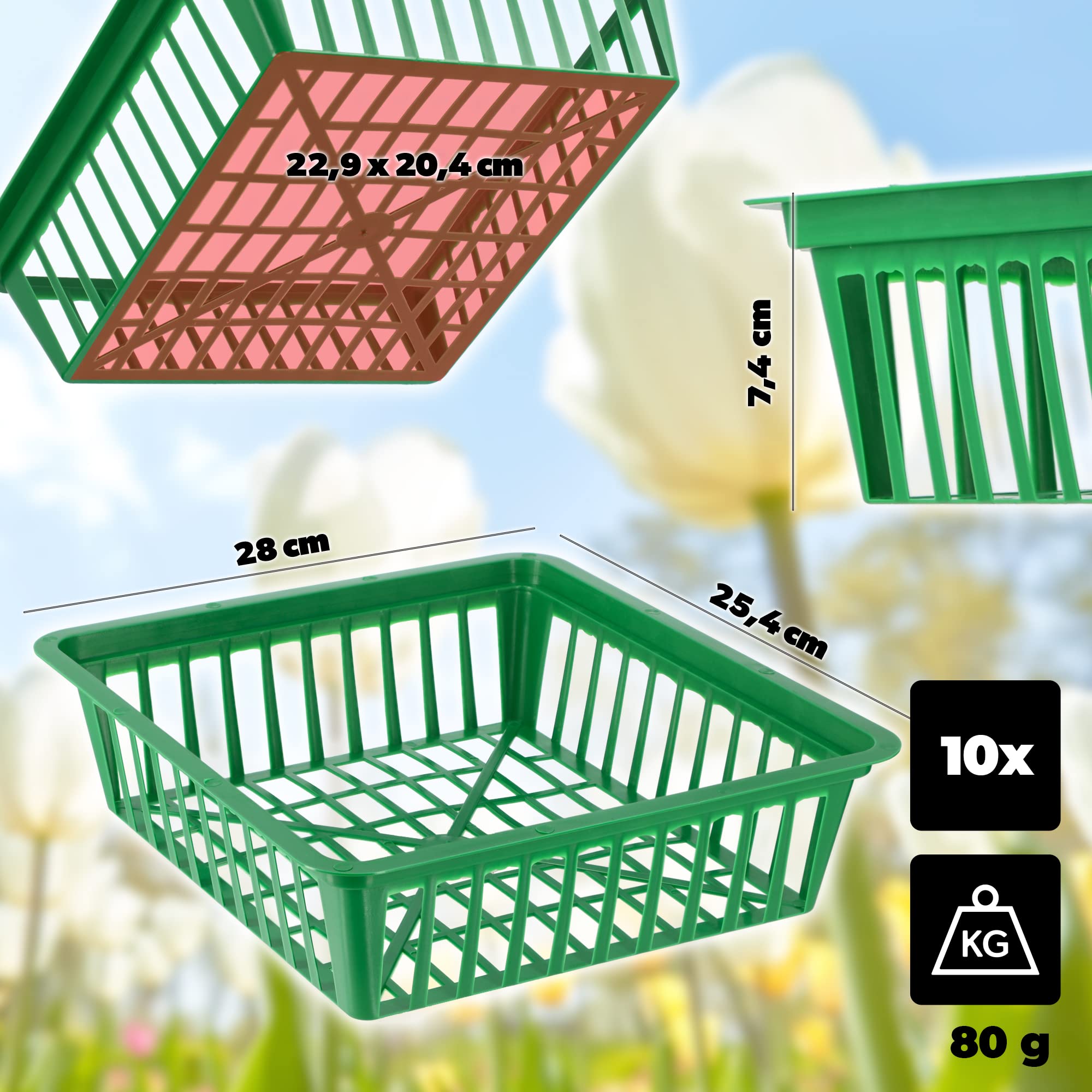 KADAX Cesta de Cultivo para cebollas de Flores, Cesta de Cultivo de plástico, Cuenco de Cultivo para Plantas Vegetales, Cesta de cebollos, Cesta en 2 Formas para (28 x 26 cm, Juego de 10 Unidades)