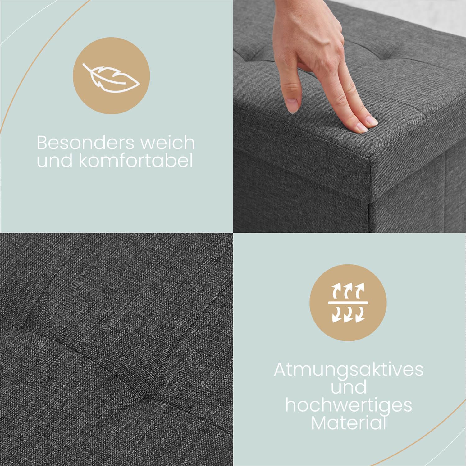 Blumtal Sitzbank mit Stauraum + 2 extra Boxen - Truhenbank mit Stauraum 110x38x38 cm - Sitzhocker Sitzbox in Anthrazit