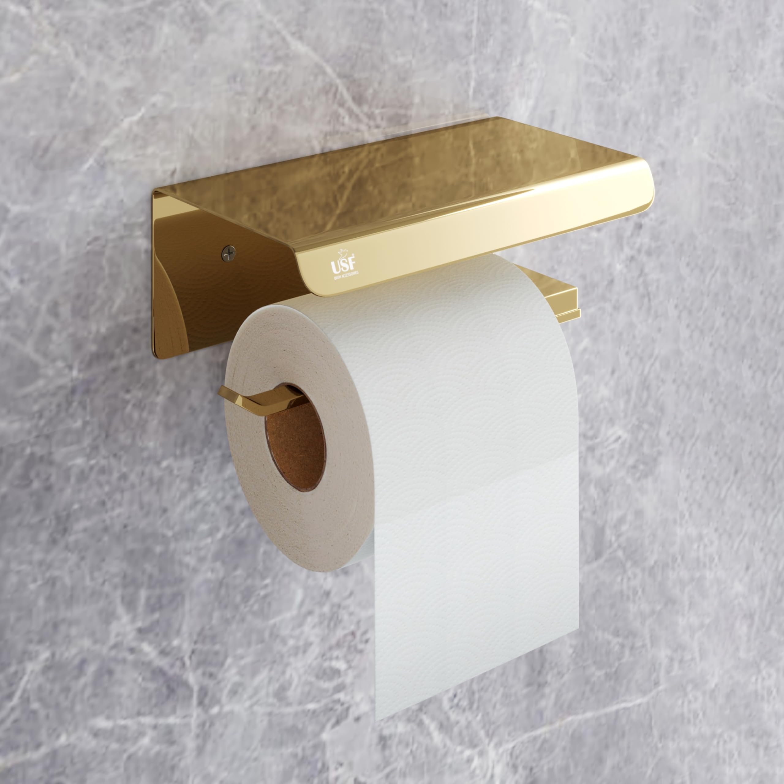 USF Bath Accessories 4 Piece Toilet Paper Roll Holder for Bathroom, 304 Stainless Steel Toilet Paper Holder in Bathroom, Toilet Tissue Roll Holder for Bathroom Accessories(Gold, Square)