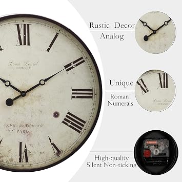 Large Farmhouse Wall Clock,20 inch Rustic Roman Numeral Big Wall Clock for Living Room, Kitchen, Living Room, Bedroom,Battery Operated, Dark White