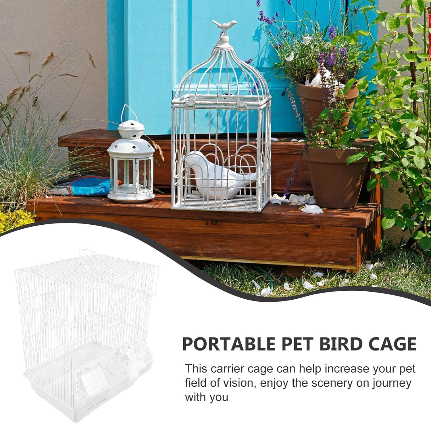 Metal Bird Cage Parrot Carrier with Handle Portable Iron Travel Cage White Medium Size for Cockatiel Conure Outdoor Use