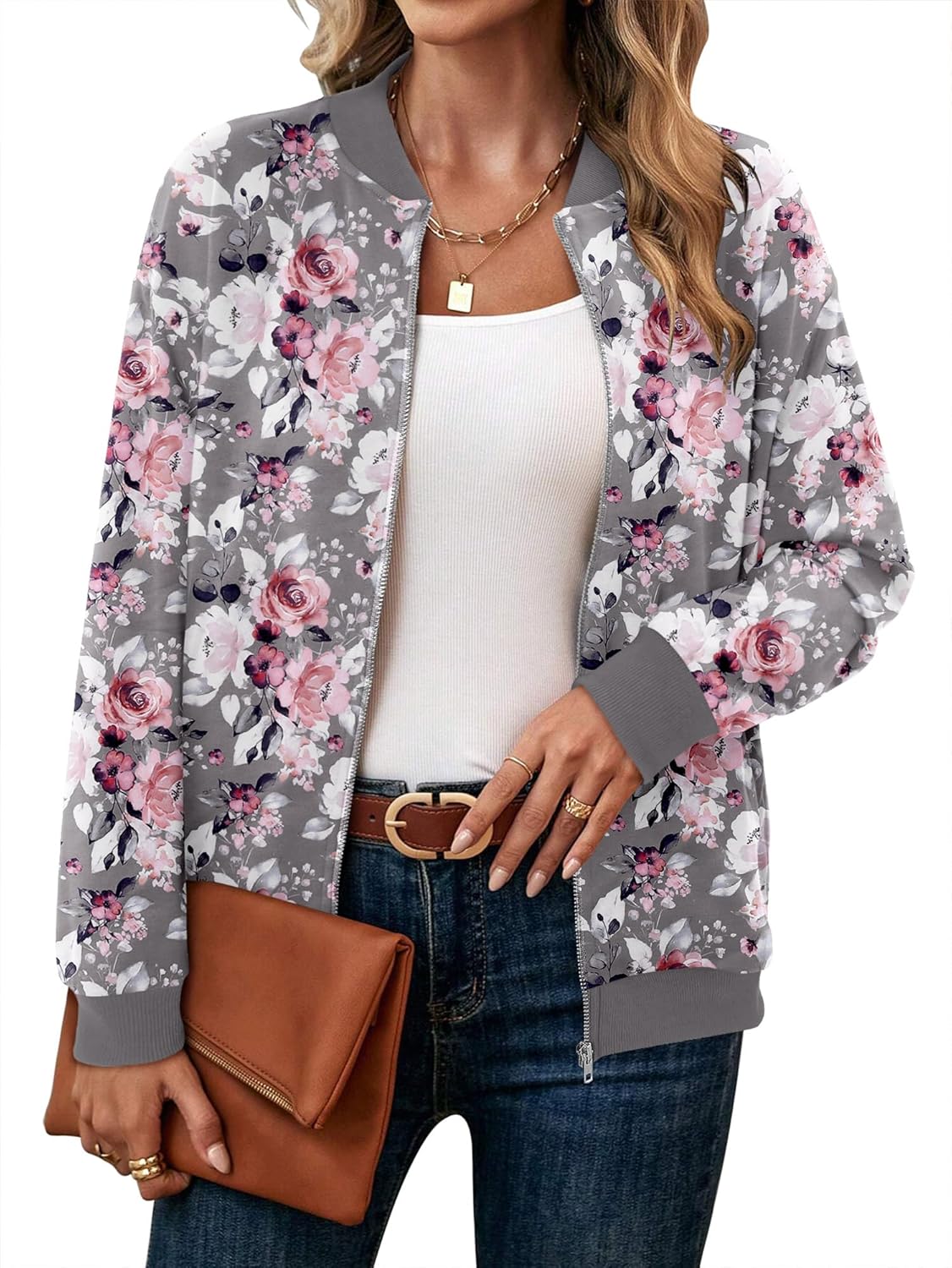 CRAZY GRID Women's Zip Up Jacket Casual Long Sleeve Sweatshirts Fall Coat Outerwear Windbreaker with Pockets S-XXL