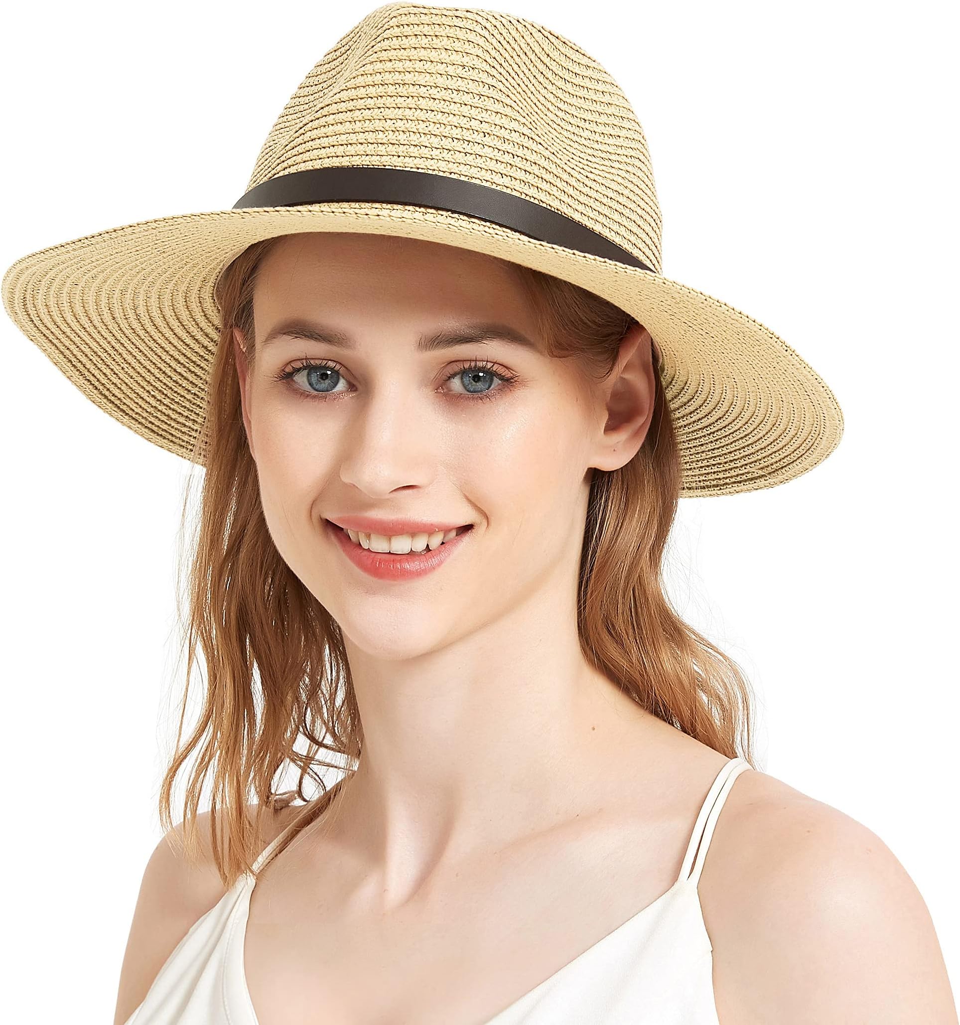 EINSKEY Womens Straw Cowboy Hat Shapeable Floppy Sun Hat Wide Birm Fedora Panama Hat for Beach