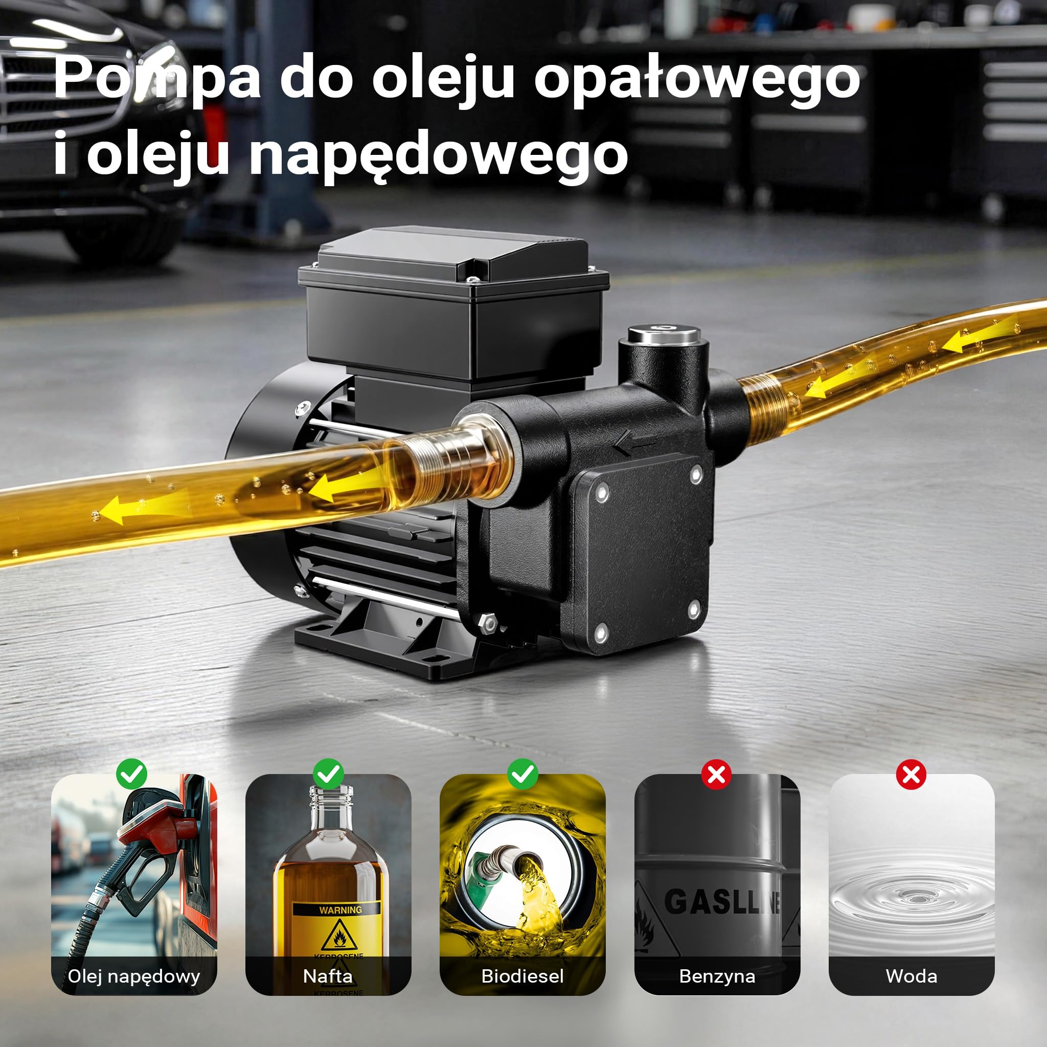 Wiltec Pompa do oleju napędowego, opałowego i biodiesla 550 W 80 l/min, wysokość ssania 2 m tłoczenie 20 m, samozasysająca