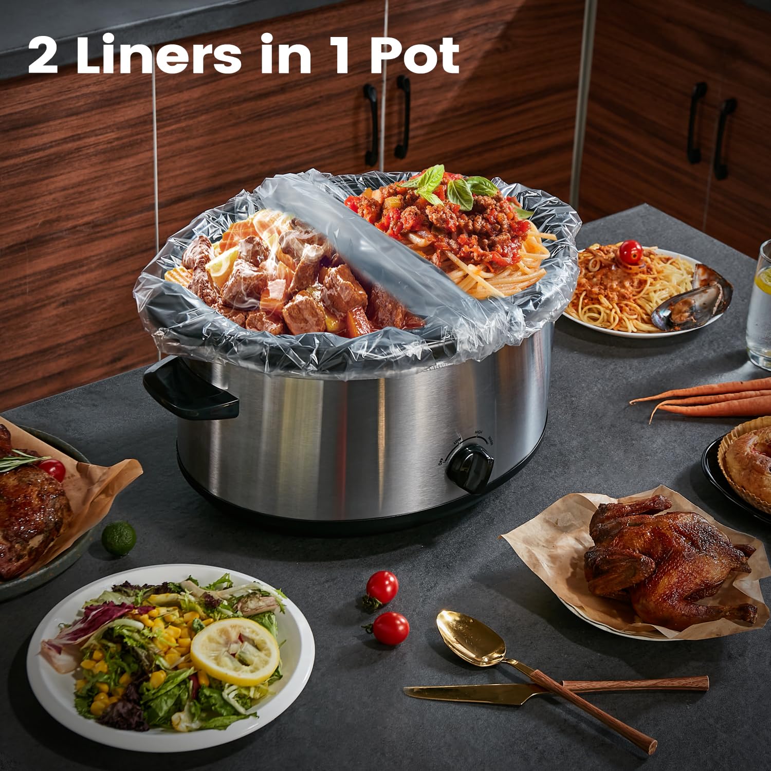 Bolsas de cocina de 13 x 21 pulgadas, 30 bolsas de cocina desechables de gran tamaño, se ajustan de 3 cuartos a 8.5 cuartos de galón para bandejas de cocción lenta, bolsas de plástico 6