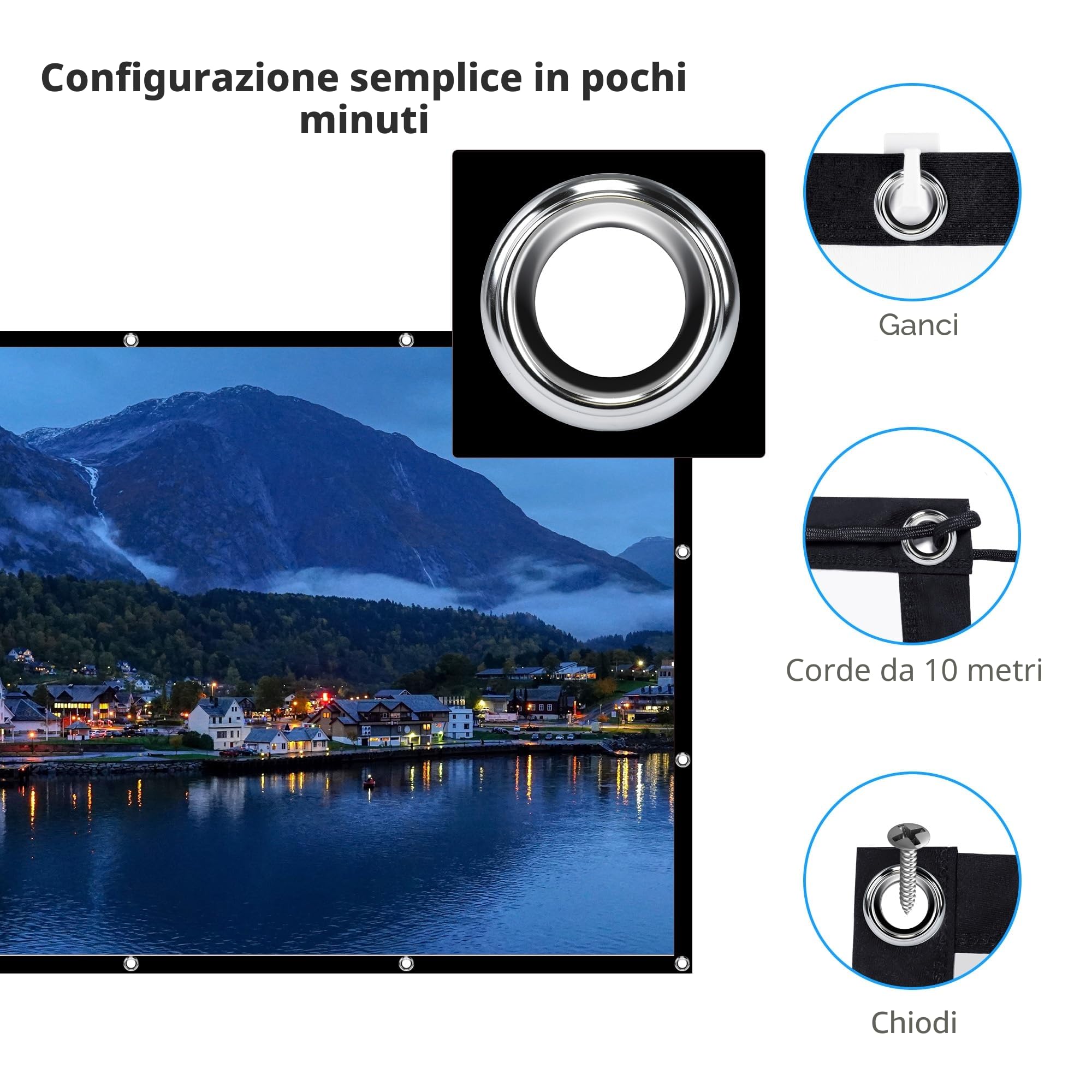 Schermo per Proiettore 100 Pollici, LEORFI Telo Proiettore Portatile 16:9 4K Full HD, Anti Rughe Pieghevole, 227x127 cm Schermo Doppia Faccia, Schermo di Proiezione per Esterni per Home theater