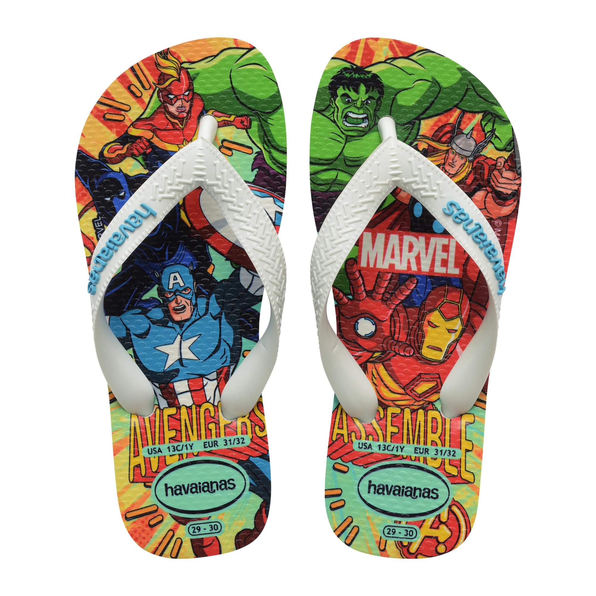 Havaianas Kids Top Marvel II Boys FlipFlop White/White/Blue 4.5/5 UK
