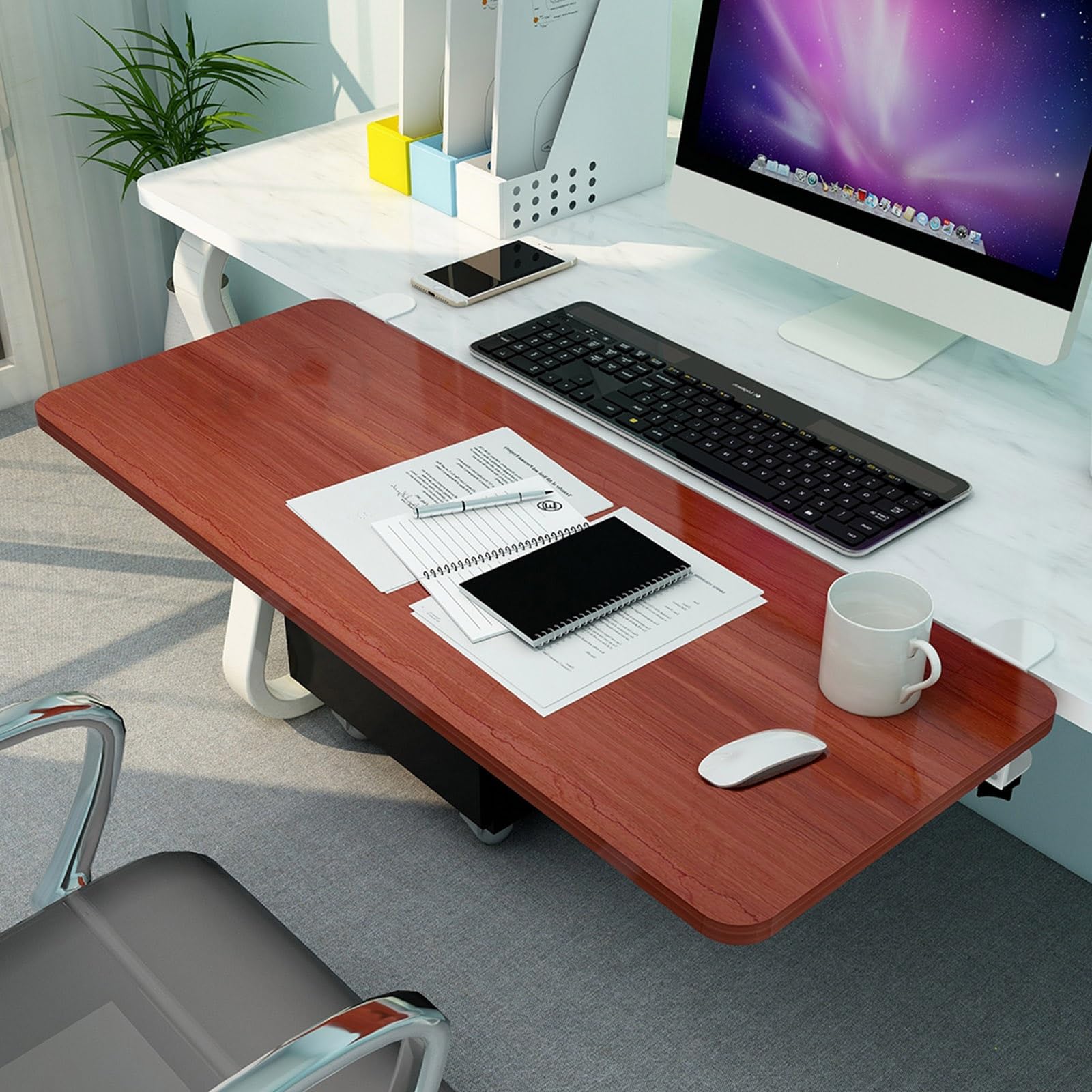 CVJdfhRE desk extender， 90° Foldable Keyboard Tray, Armrest Shelf, Support Elbow And Arm To Reduce Muscle Fatigue, Wooden Platforms(Teak,65x25cm(26x10Inch))