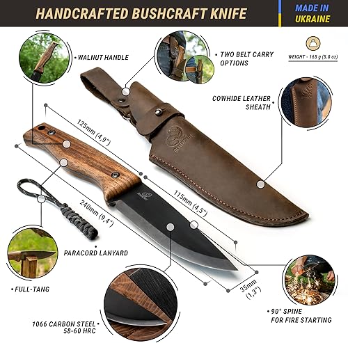 Miniatura 2 de BeaverCraft Bushcraft Cuchillo de espiga completa con funda de cuero, cuchillo de acero al carbono para camping, cuchillos de supervivencia para