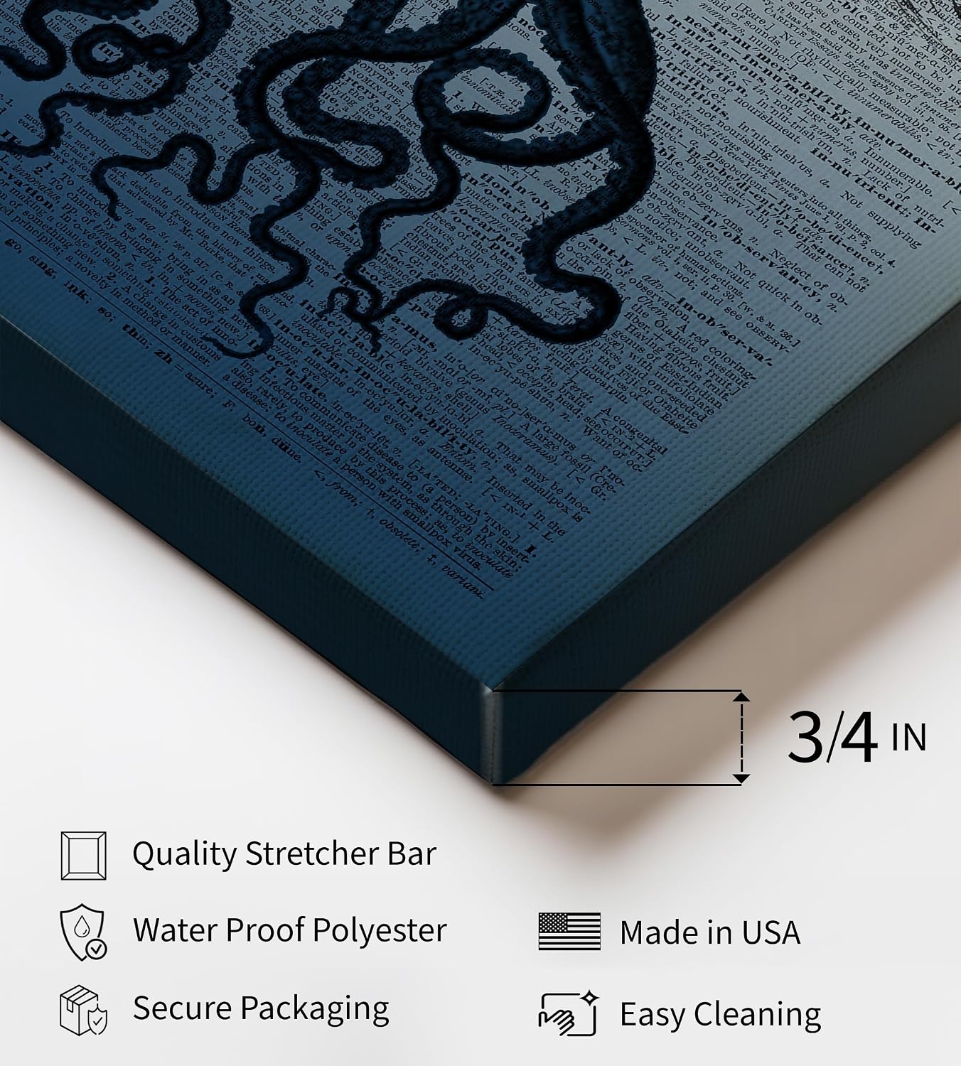 Poster Master Kraken Canvas - Octopus and Fisherman's Boat Print - Dictionary Art - Gift for Men, Women - Nautical Wall Decor for Bathroom, Ocean or Beach House - 8x10 STRETCHED Canvas