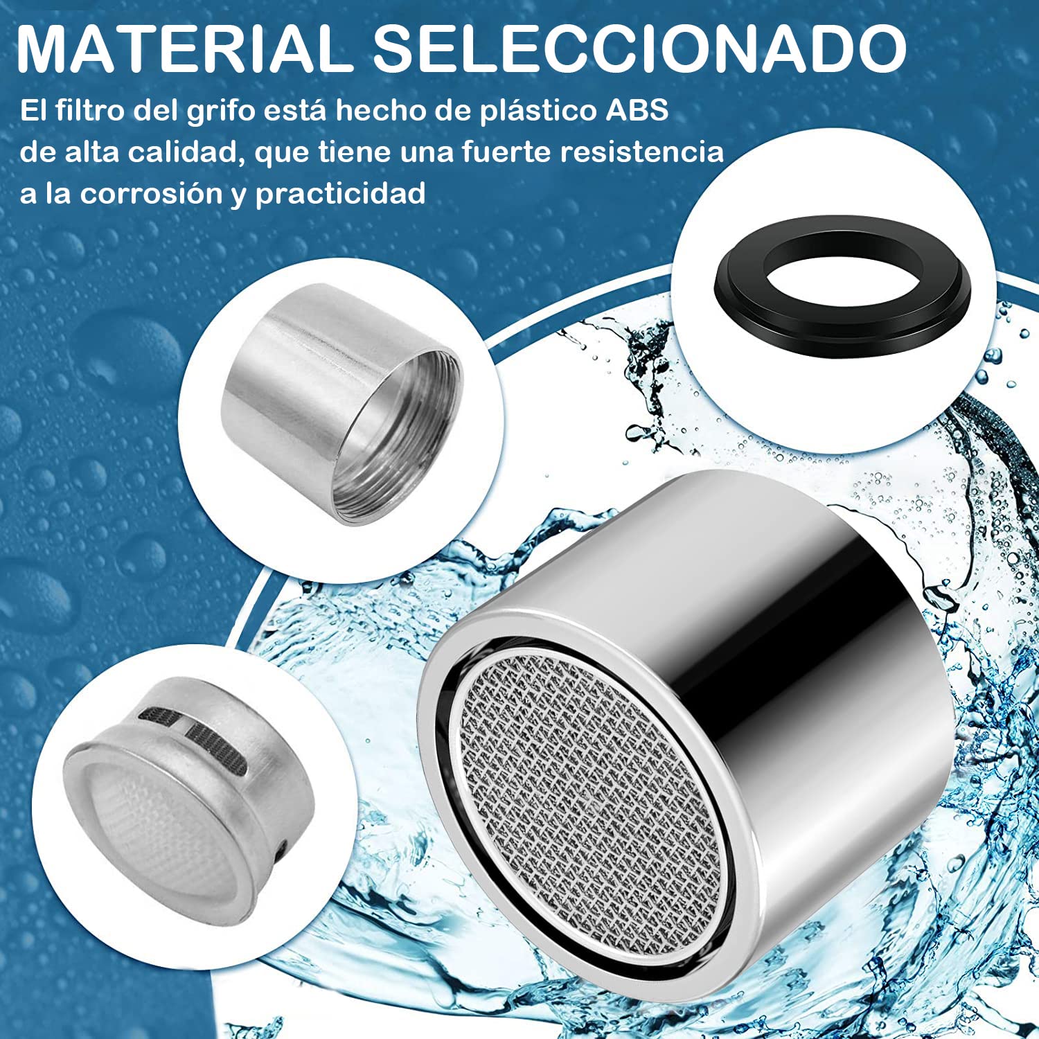 5 Piezas Filtro Grifo 22mm, Aireador Grifo de Rosca Interior, Aireador Recambio de Lavabo, Boquilla de Grifo de Rosca Hembra con Goma, Ideal para Ahorrar Agua de Grifos de Baño y Cocina, M22