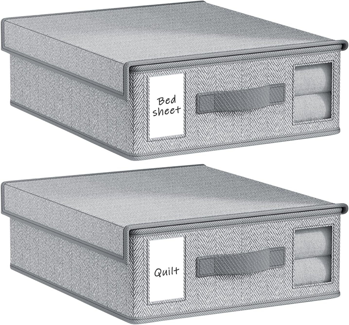 2 Pack Bed Sheet Storage Box, Foldable Bed Sheet Organiser, Bedding Storage Bags with Handle and Clear Window, Storage Container Box for Duvet Covers, Pillow Cases, Blanket, Clothes