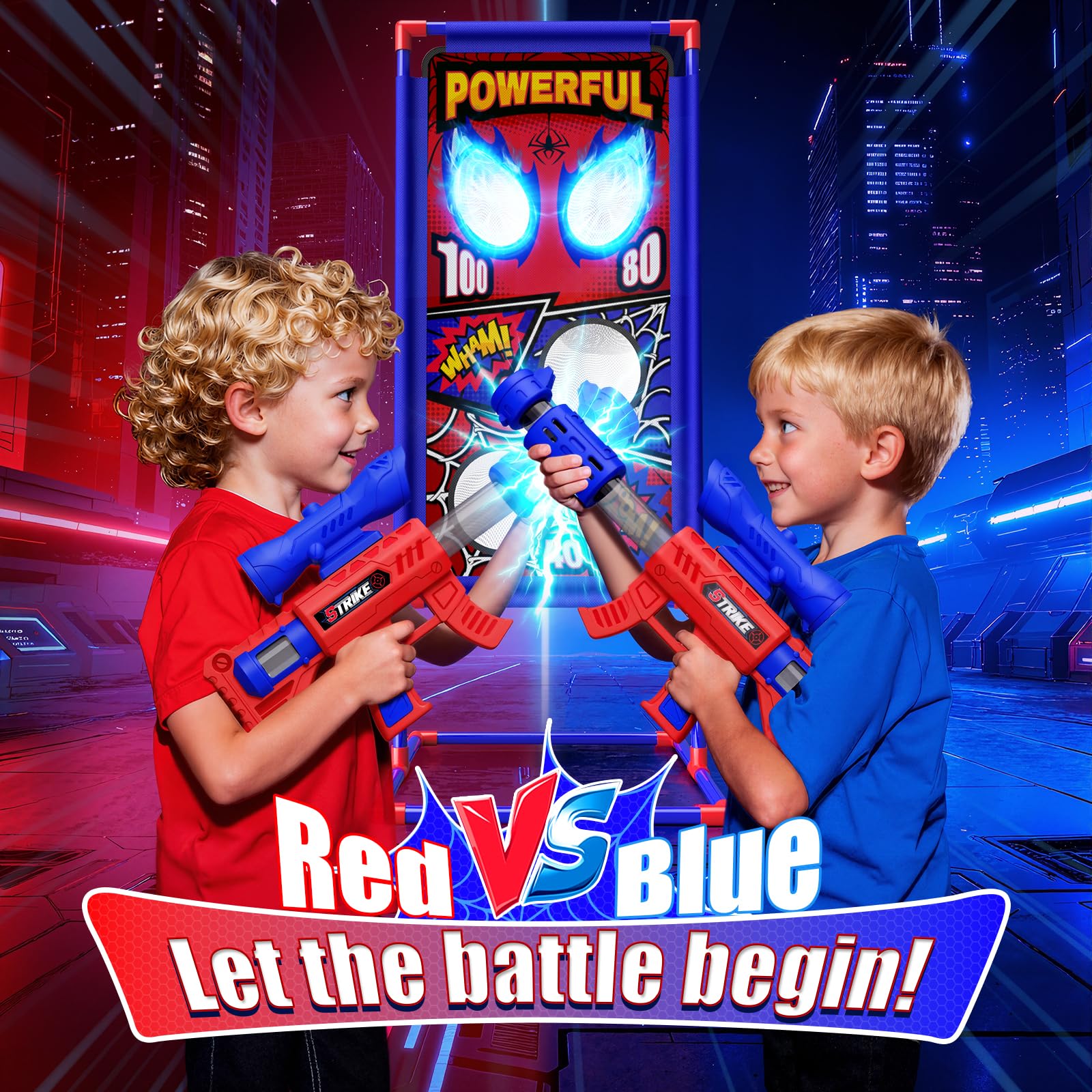 Shooting Game Toys for 3-12 Year Old Boys, 2 Air Blaster Gun with Aim Fun, Blue, Medium - Image 2
