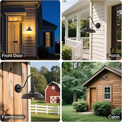 Miniatura 6 de Lámpara de granero de cuello de cisne para exteriores de 14 pulgadas para granja, lámpara de pared exterior de bronce para porche, aplique de pared