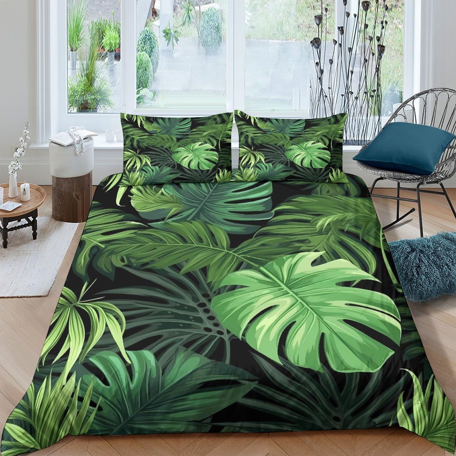 Ctjqhvkz Style-6 3D Printed Monstera Leaf Fitted Sheet Microfiber Green Tropical Jungle Bed Cover For Bedroom Guestroom Decor Single（135X200cm）