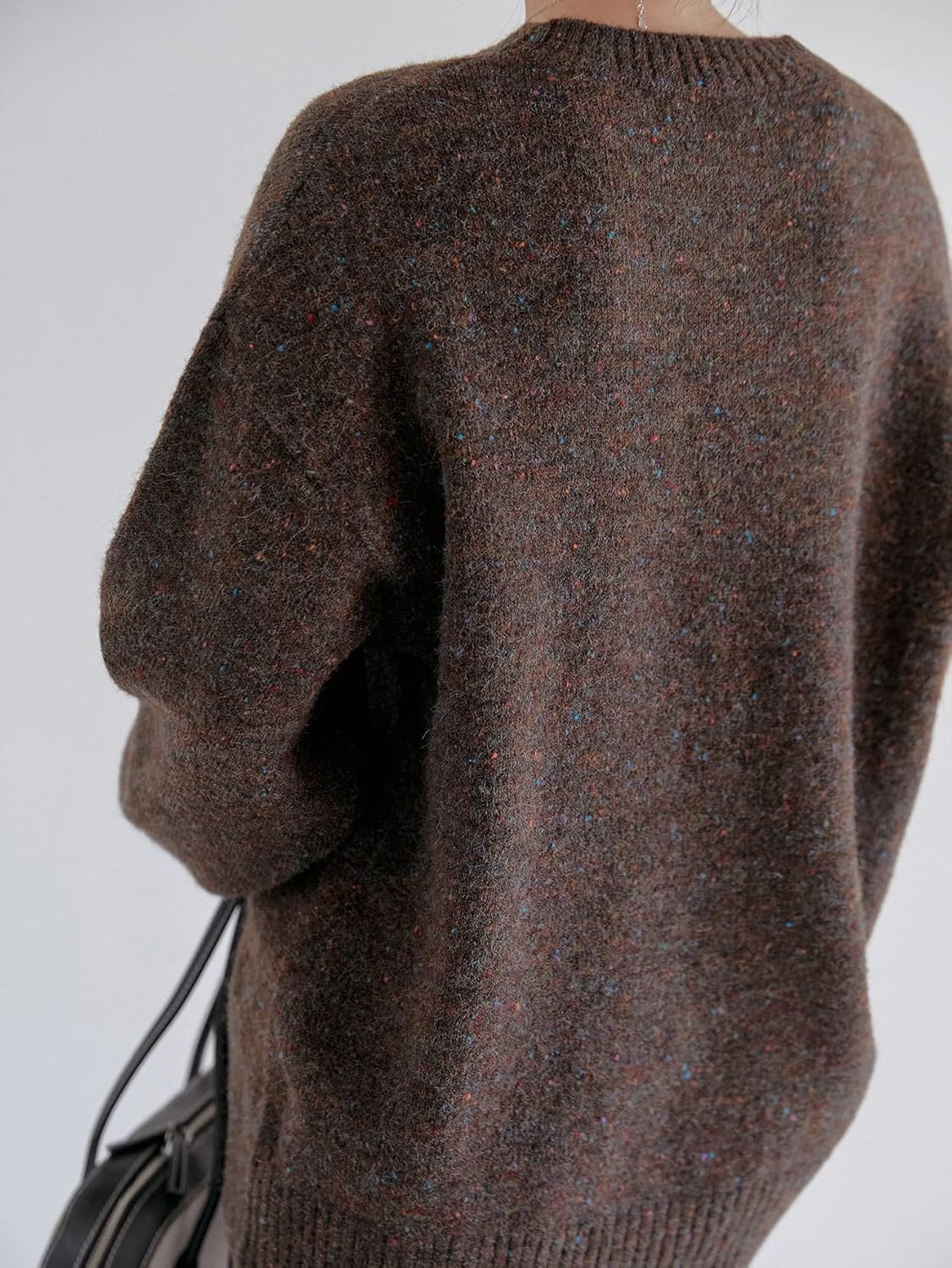 Women's Sweater Marled Knit Drop Shoulder Sweater Sweater for Women (Color : Chocolate Brown, Size : Large)