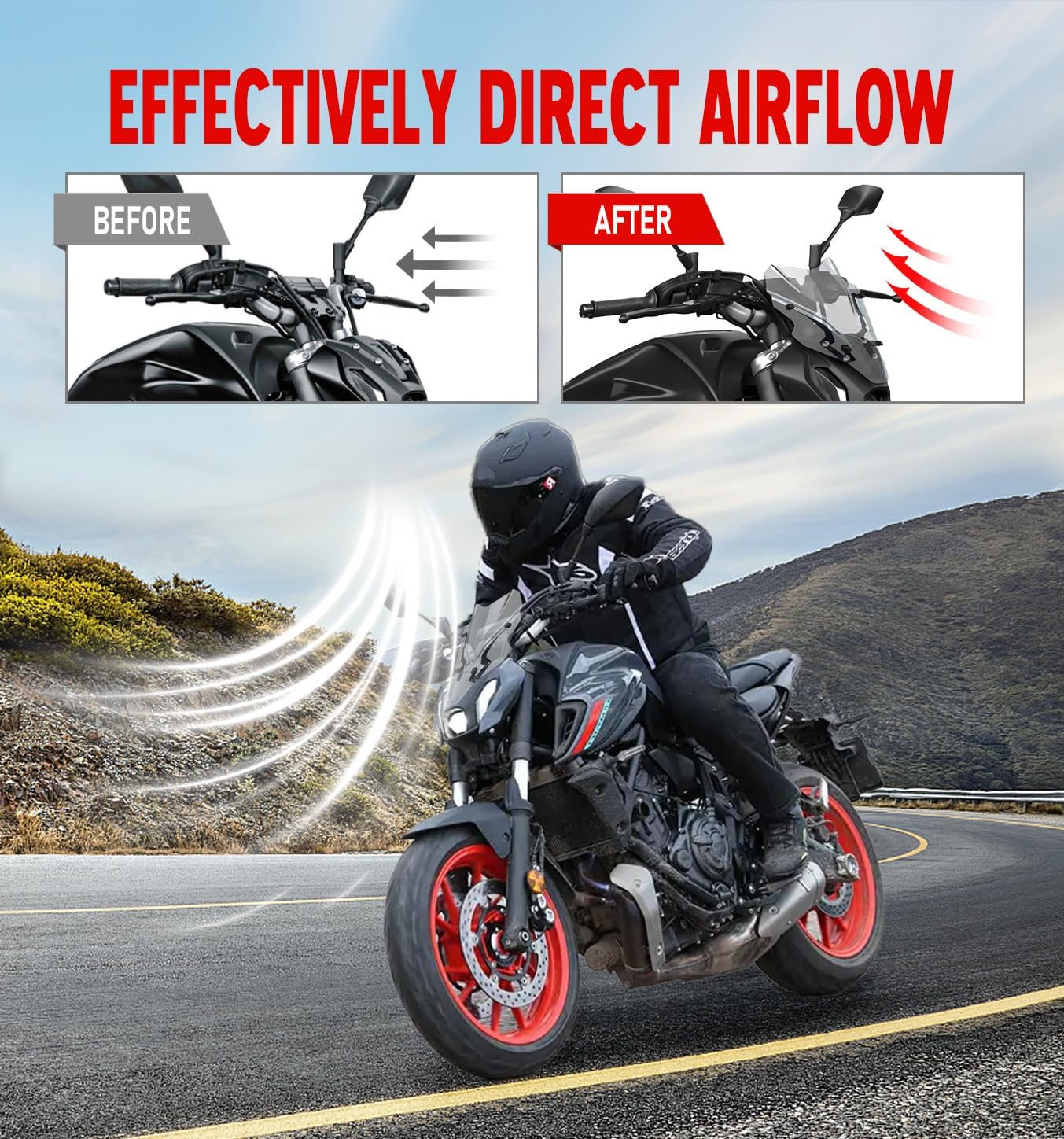 Motorcycle Windshield Deflector with Bracket Windscreen Fit for MT-07 MT07 2021 2022 2023 Double Bubble Wind Shield Screen Visor Flyscreen, Black
