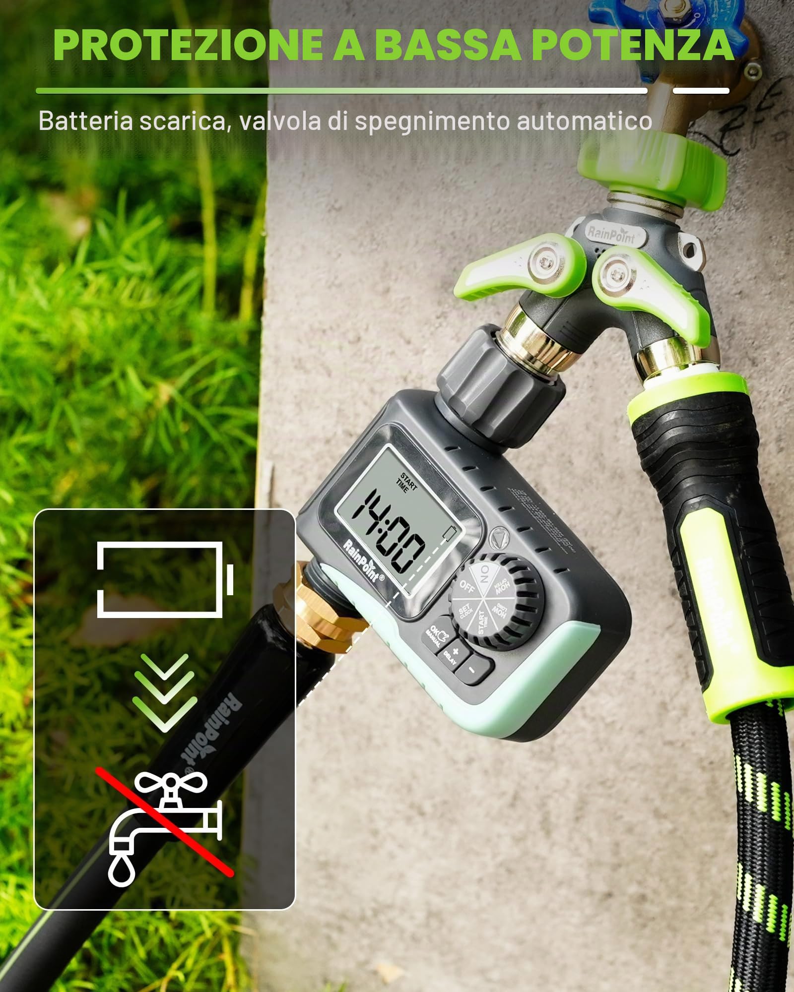 RAINPOINT Timer Irrigazione con Irrigazione Automatica, Programmatore Irrigazione con Ritardo Pioggia, Display LCD Centralina Irrigazione per Serra da Giardino Blu