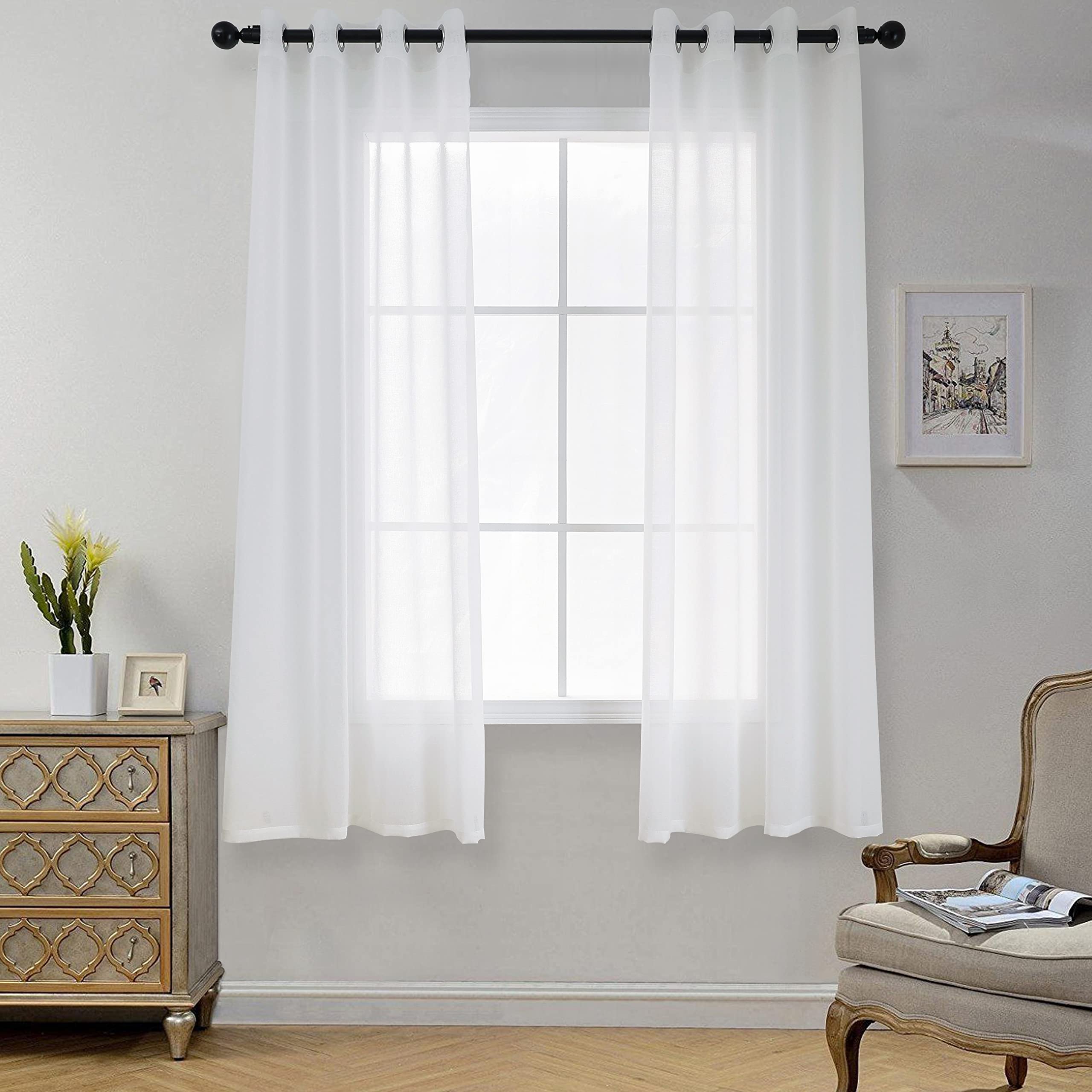 CUCRAF Transparente Gardinen mit ösen Vorhänge Wohnzimmer & Schlafzimmer, H160 x B140cm 2er Set Transluzente Vorhange Off White, Unifarbene Pflegeleichte und Knitterfreie in Leinenoptik