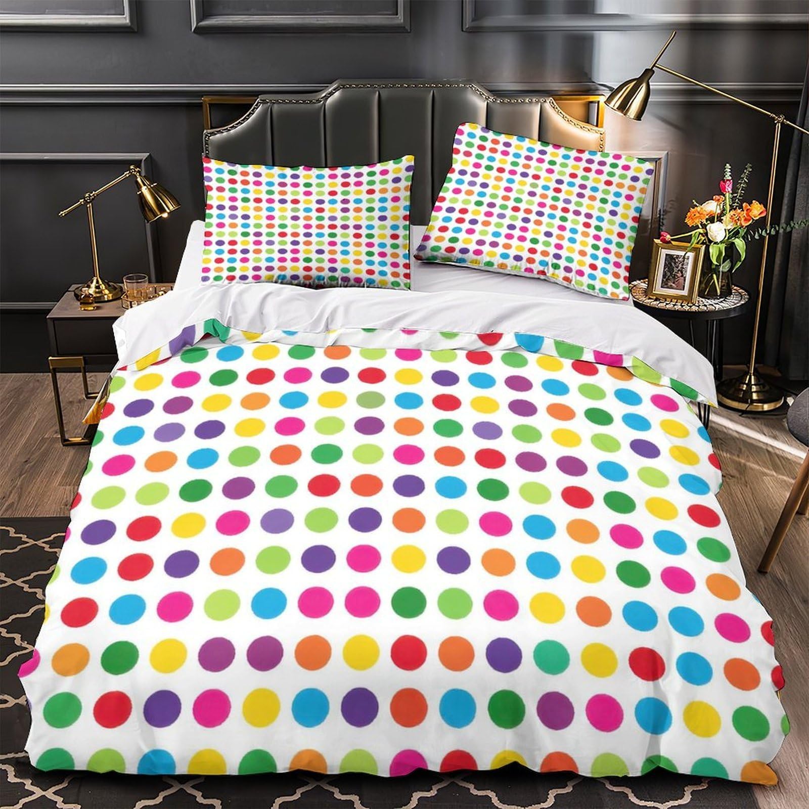 Housse de couette microfibre douce 135x200 parure lit simple ColorfulDots