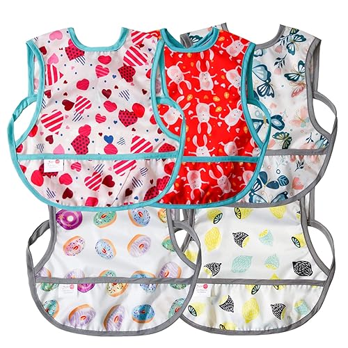 Joyo roy Baberos a prueba de desorden para bebé niña baberos impermeables para bebés de 6 a 12 meses, suaves, lavables a máquina, sin mangas, babero