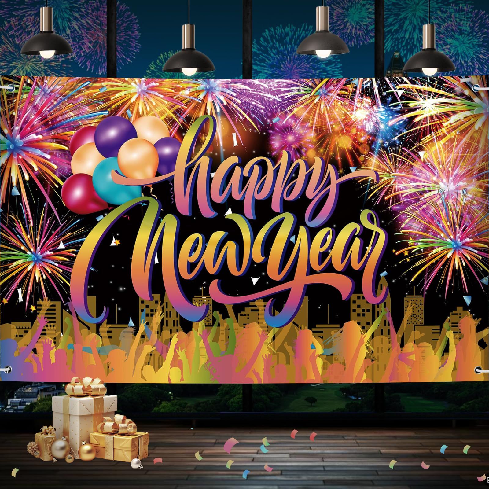New Years Eve Banners Happy New Year 2026 Decorations Backdrop Banner, Colourful Happy New Year Banner