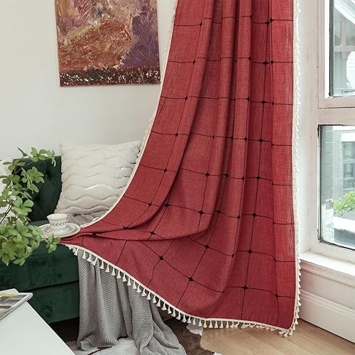 Miniatura 59 de Deeprove Cenefa Bohemia Blanca con Borlas para Decoración de Cocina y Cafetería, Cortinas Cortas de Algodón y Lino Crema Estilo Bohemio Rústico,