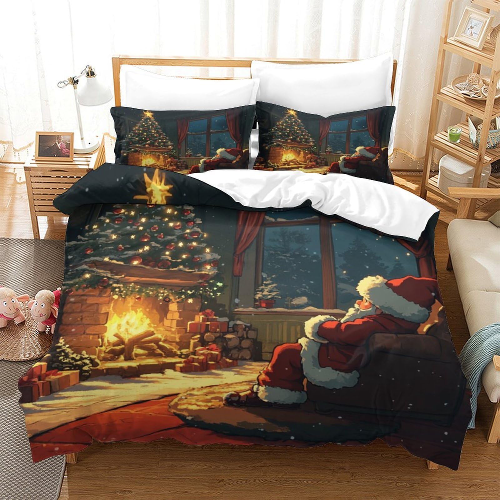 Christmas Theme, Christmas Tree Duvet Cover 3 PCS Hotel Quality Quilt Cover Bedding Sets Bed Covers with Pillowcases with Zipper Closure Ultra Soft Anti Allergic Microfiber King（220x240cm）