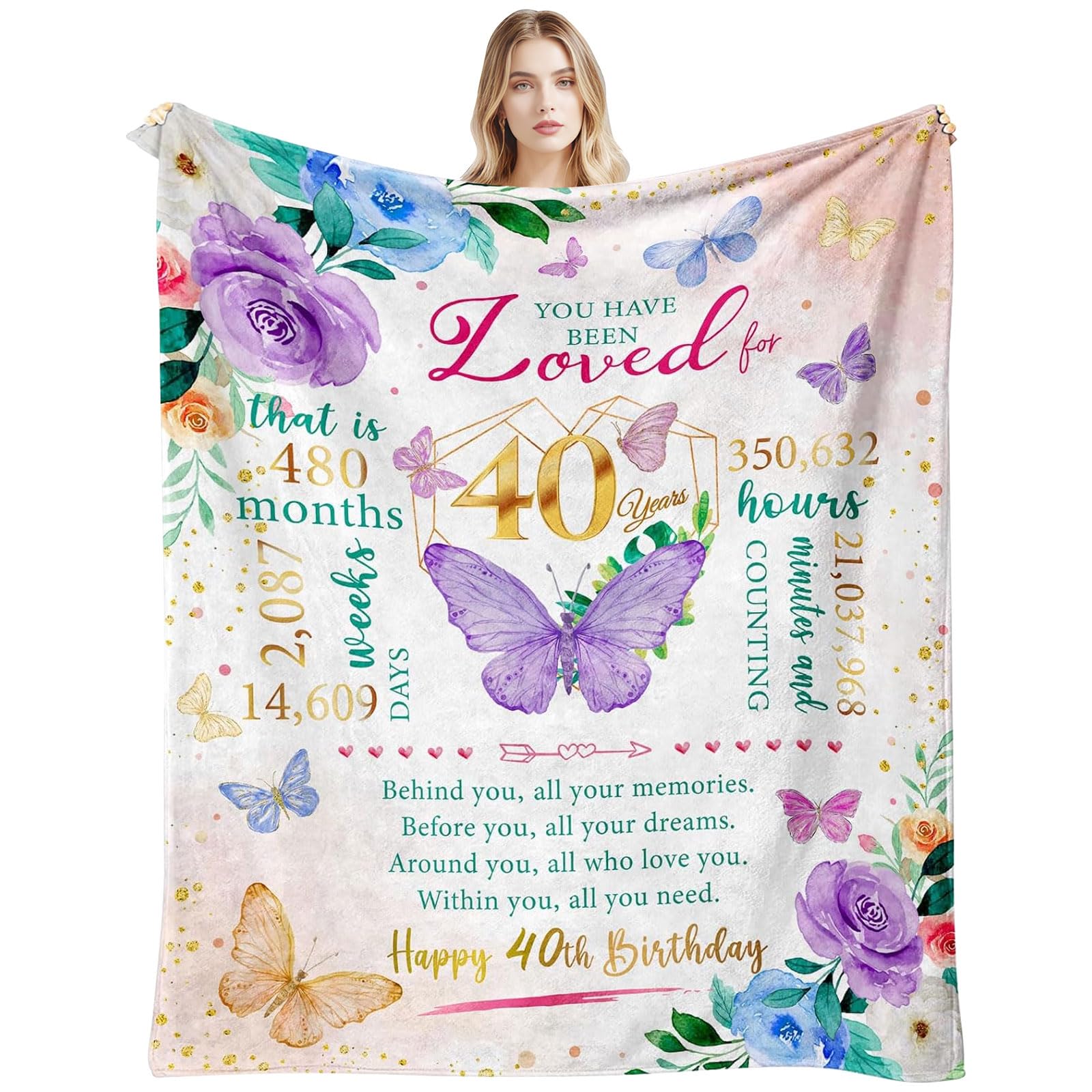 40th Birthday Gifts for Women, 50" x 60" Flannel Throw Blanket, 40 Year Old Present for Her, 1985 Gift for Her, Unique Birthday Presents for Ladies, Mom, Grandma, Wife, Sister, Friends