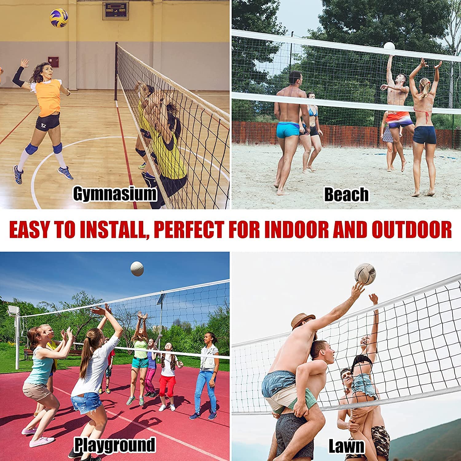 AMZ Professional Volleyball Net Outdoor Sand, Grass Volleyball Nets for Backyard, Portable Beach Kids Pro Volleyball Practice Net Set 32X3FT (4 Side Tape) (White) 3