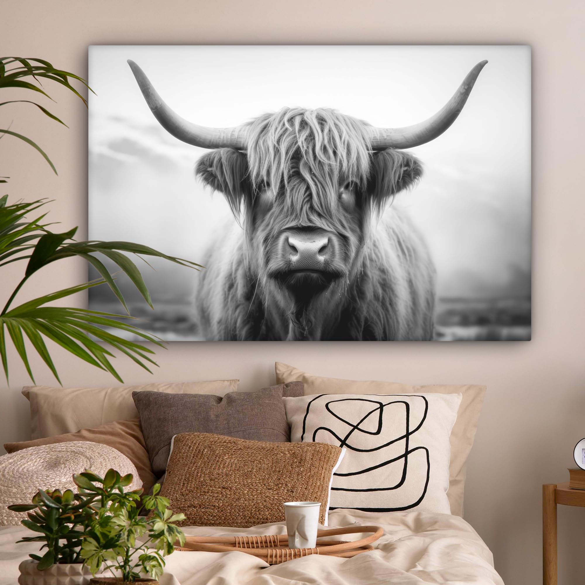 MuchoWow Bild auf Leinwand 120x80 cm XXL Wanddeko Highland Cow Schottisches Hochlandrind