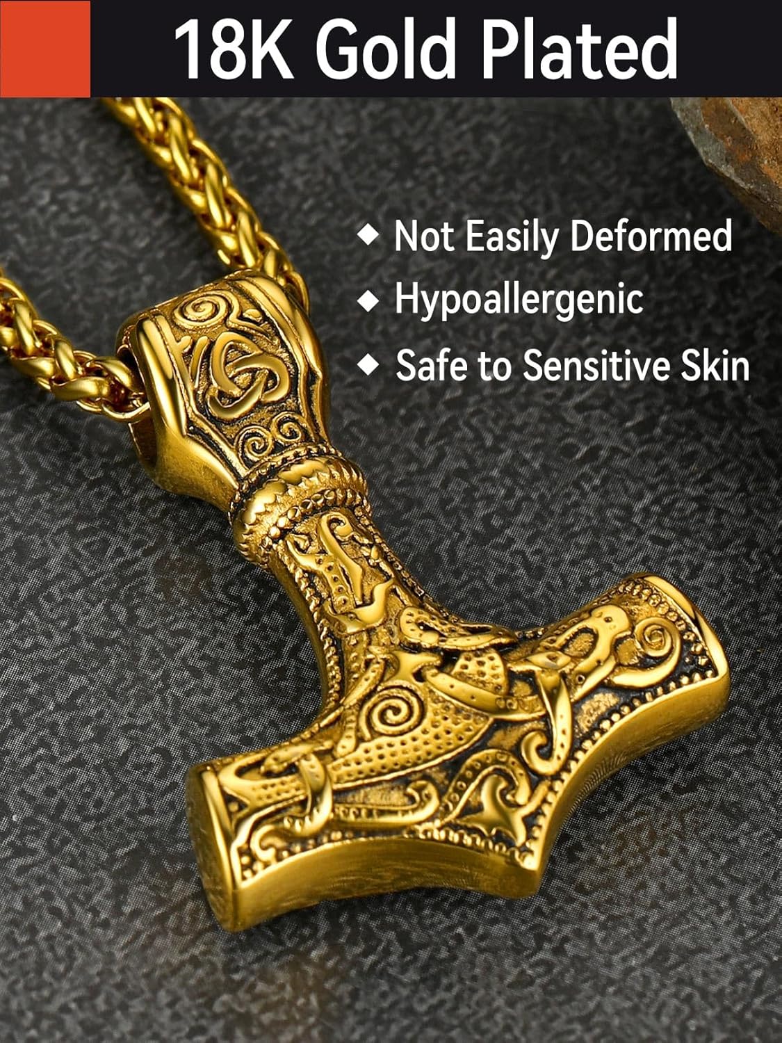 FaithHeart Viking Thor's Hammer Talisman Necklace for Men, Vintage Norse Mjolnir Amulet Pendant with Sturdy Wheat Chain, Stainless Steel Jewelry (Gift Box) - Image 3