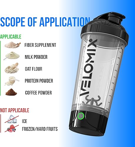 Miniatura 9 de VELOMIX Botella agitadora de proteínas eléctrica - 24 oz | Recargable USB-C | Vasos agitadores a prueba de fugas para batidos de proteínas |