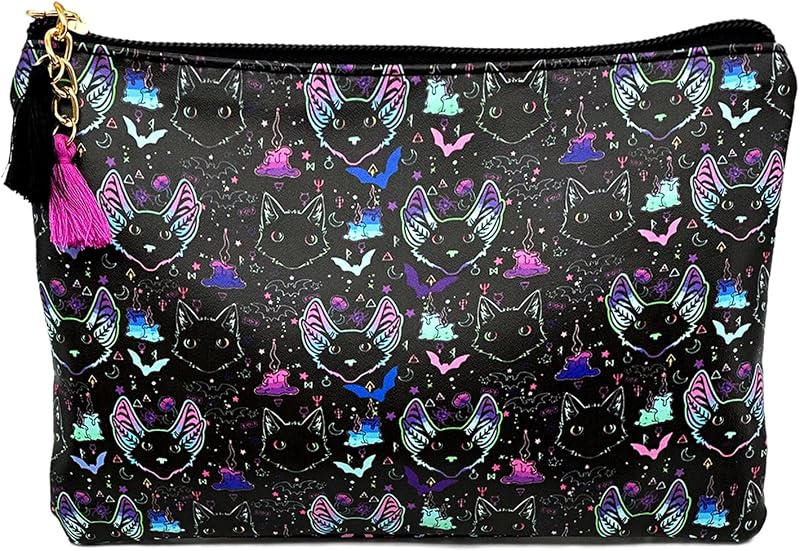 Necessaire de maquiagem XDMXY em couro sintético PU, estampa Cat, com zíper e pingente