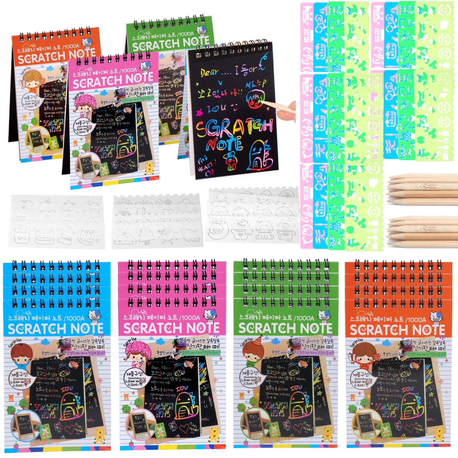 Paquete de 20 cuadernos para rascar, cuadernos artísticos de papel para rascar arcoíris, blocs de notas para rascar con lápiz capacitivo de madera, cuaderno de arte para niños, regalos de fiesta de