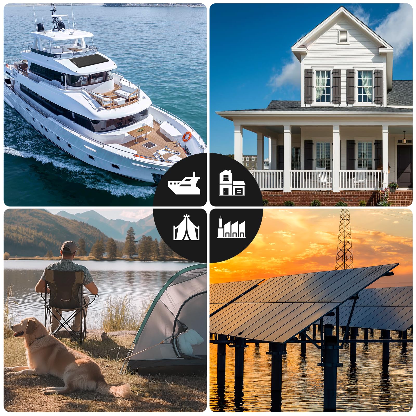 Panneau solaire 200W, module PV 12V, technologie SMBB, module solaire monocristallin à haut rendement, panneau solaire à cadre en aluminium noir complet, idéal pour centrale électrique de balcon, camp