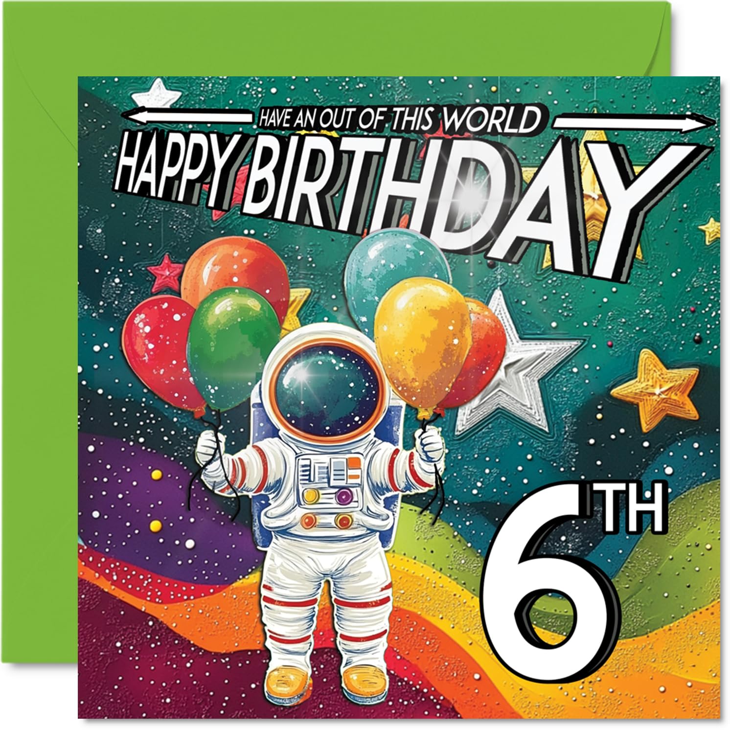 6th Birthday Card Boy - Astronaut Spacesuit - Outer Space Birthday Card for 6 Year Old Girl, Age 6 Boys Girls Cards, 145mm Bday Greeting