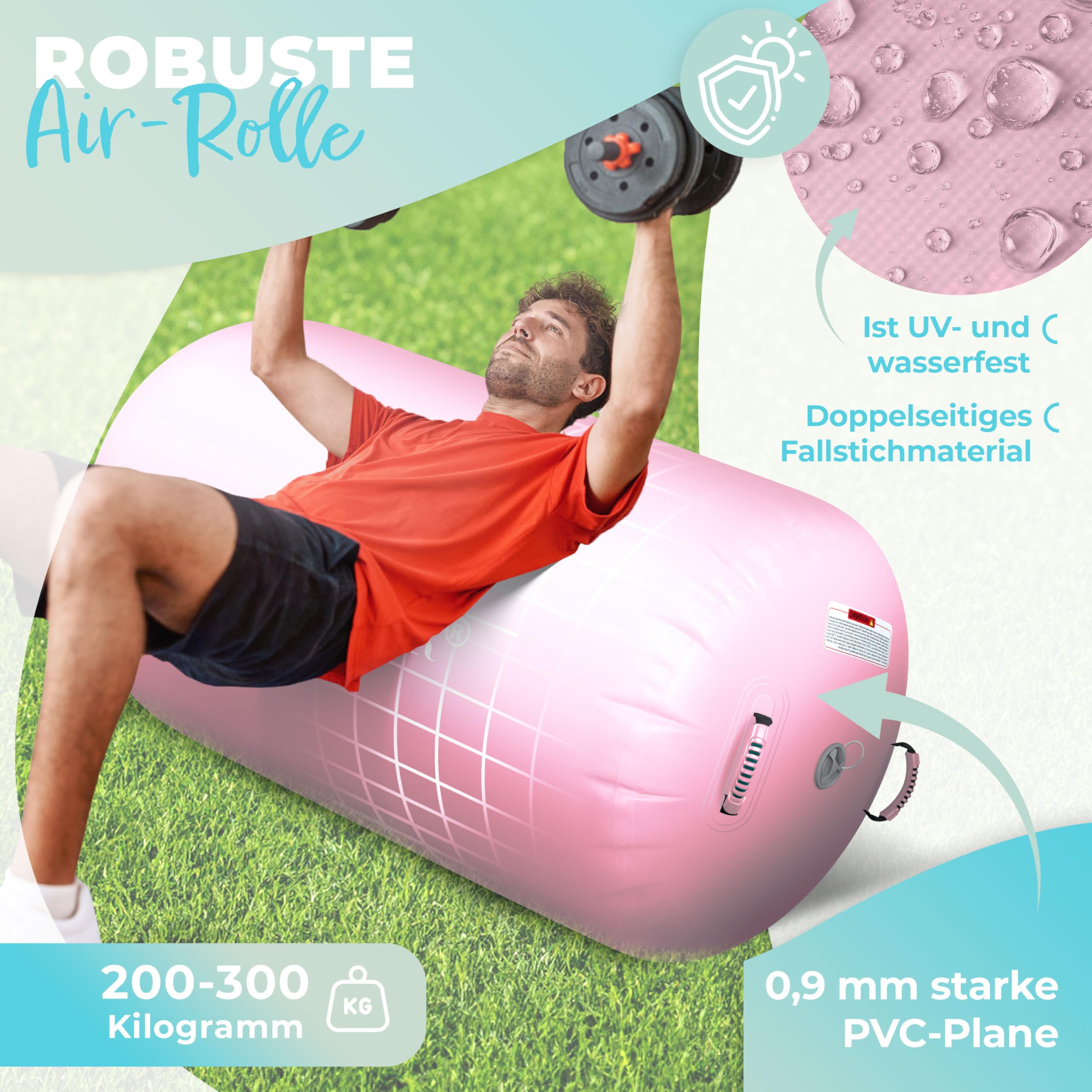 KESSER® Air Roll Airtrack, rullo gonfiabile, per ginnastica, con borsa per il trasporto e pompa ad aria, a barile, per la ginnastica, per lo yoga, per il fitness,