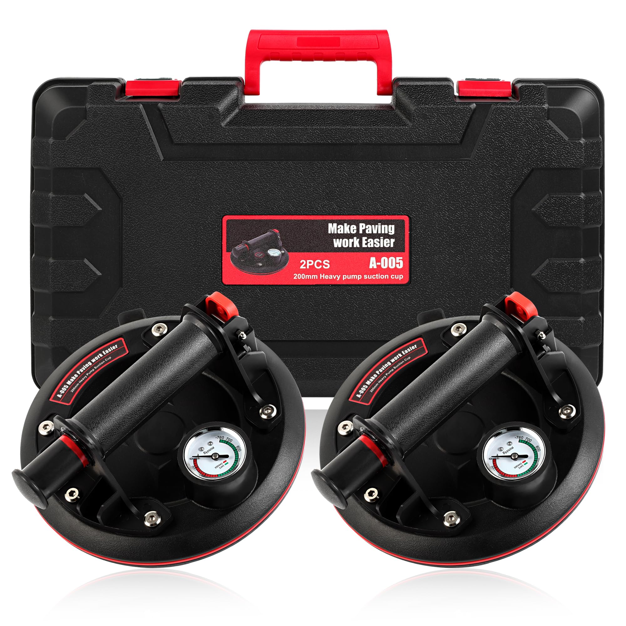 Produktbild von 2er-Set Saugheber Mit Manometer – 8 Zoll, Tragkraft Bis 272 Kg, Für Glas, Fliesen, Granit, Inkl. Zubehör