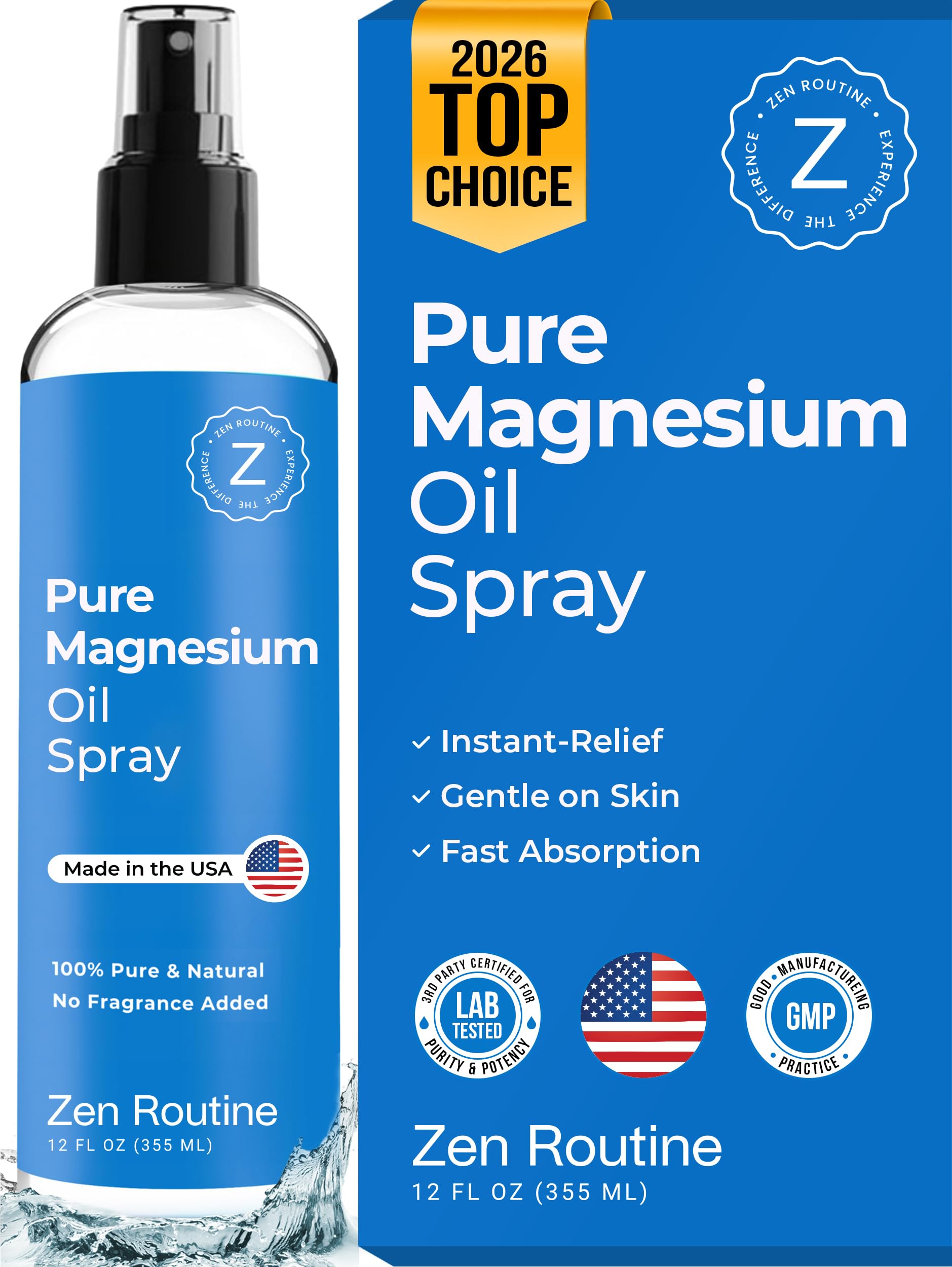 Pure Magnesium Oil Spray 12oz – Premium USP Grade Topical Magnesium for Feet, Body & Muscles – Helps with Leg Cramps, Relaxation & Recovery – Made in USA 12 Fl oz 1-Pack