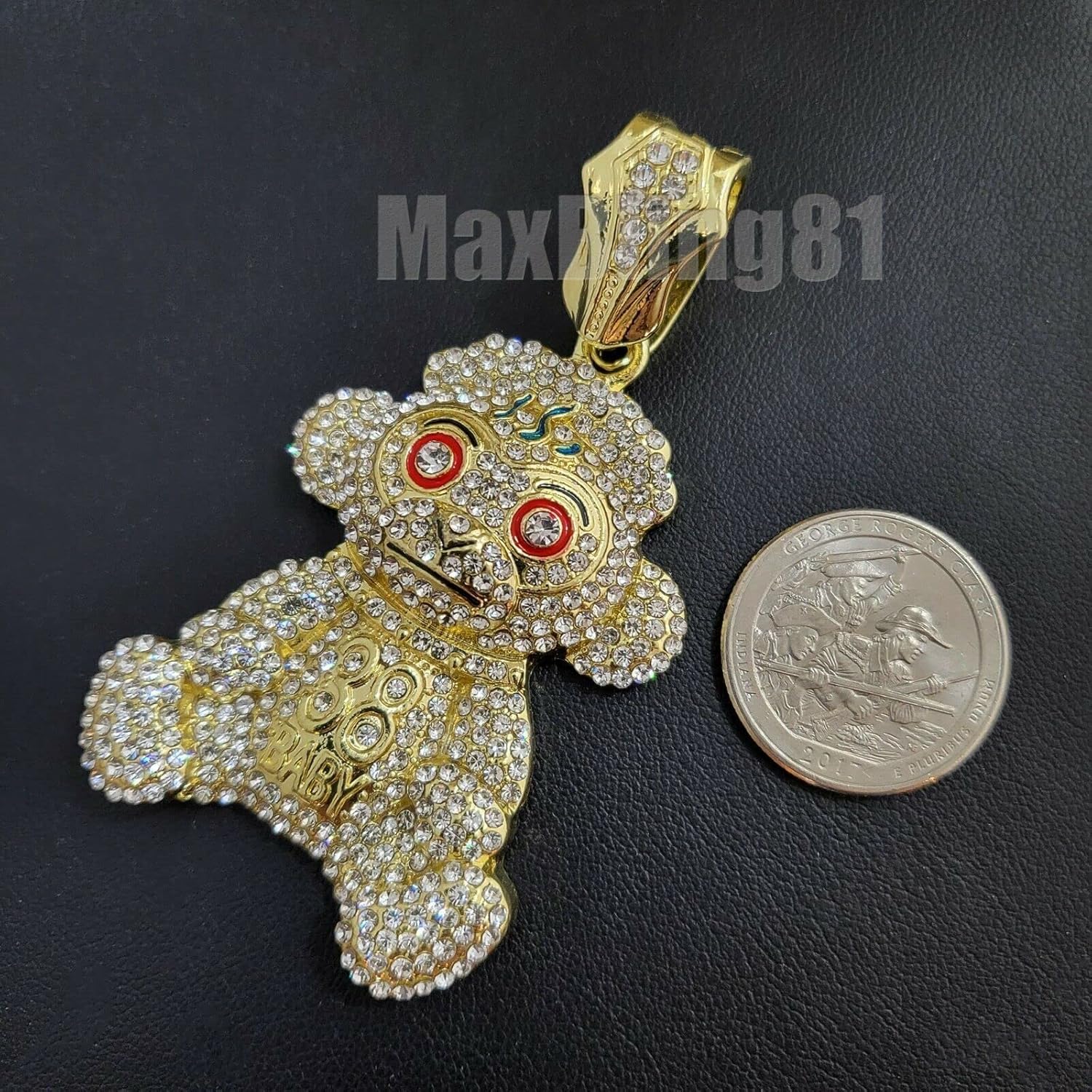 Hip Hop Funk Style Baby Monkey Pendant & 18" ~ 24" Iced Simulated Diamond Box Lock Cuban Chain Necklace Jewelry Gift for Men, Women