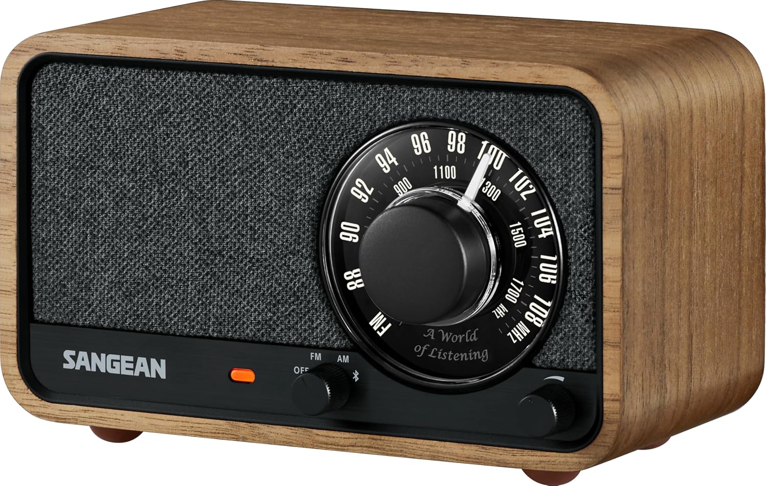 Sangean WR-8 Retro Wooden AM/FM Bluetooth Speaker – 54-Hour Battery Life, USB-C, Subwoofer, 3350mAh Rechargeable Battery, Classic Walnut Design, External Antenna