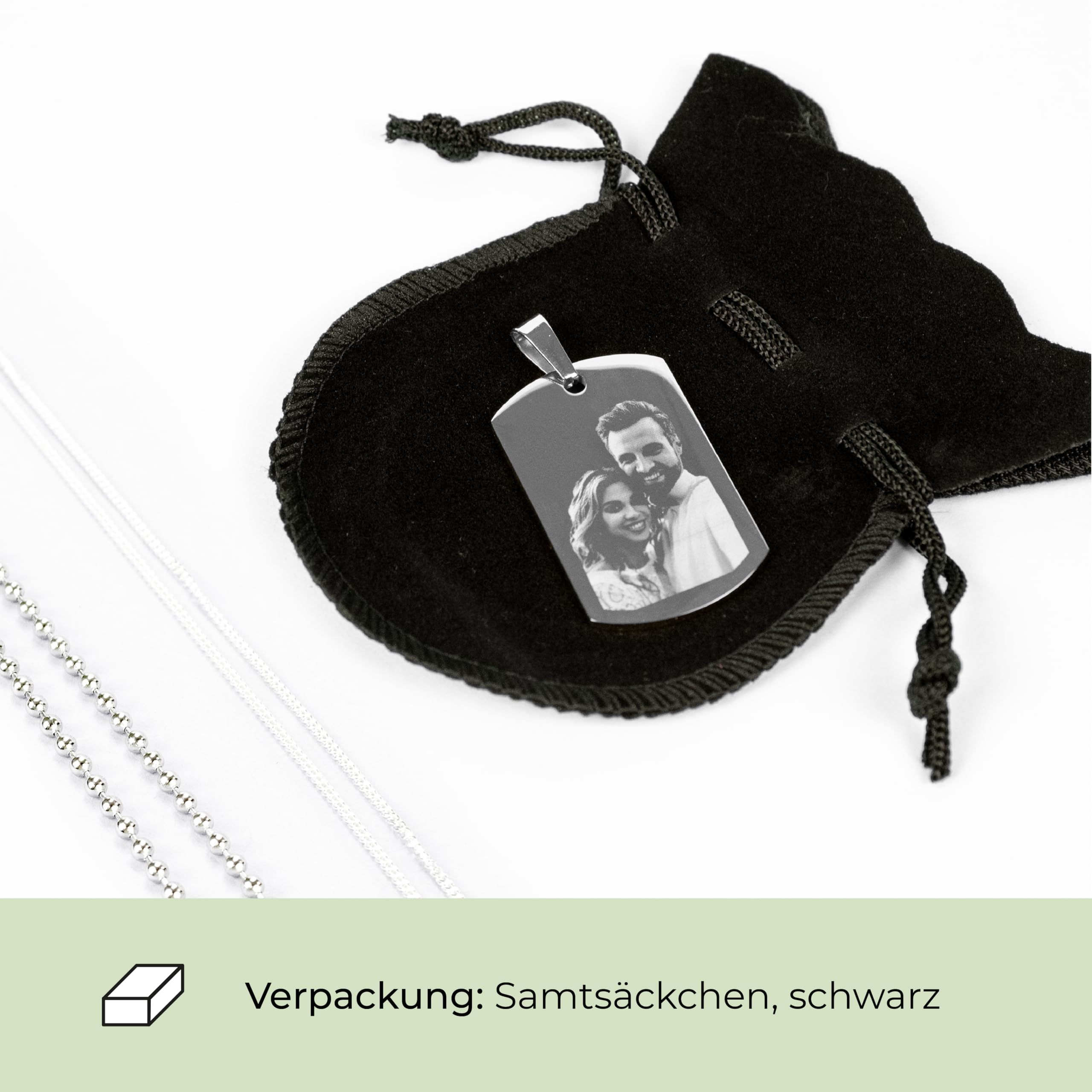 Dog-Tag Kette mit Foto-Gravur I Ihr Bild + Text gravieren I Personalisierter Ketten-Anhänger mit Kugelkette